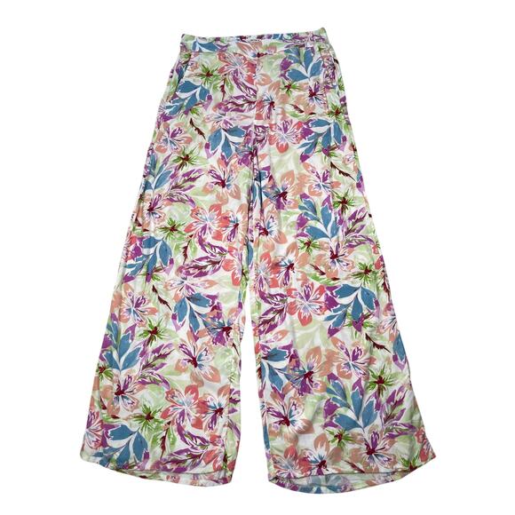 Roxy Pants Womens Small Multicolor Floral print Wide Leg Cruise Vacation Cropped - Picture 1 of 8
